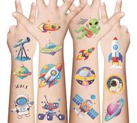 BSITSSS 20 Hojas Espacio Tatuajes Temporales,Pegatinas Tattoo Planeta Astronautas, Tatuaje Temporal para Niñas Niños Cumpleaños Espacio Astronauta Fiesta Favor