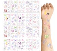 BSITSSS 20 Hojas Tatuajes Temporales, Gatos y Mariposas Tatuajes, Dibujos Animados Mano en Color Tattoo Stickers Tatuaje Temporal para Mujeres Niñas Festivales Cosplay Ojos Maquillaje Facial