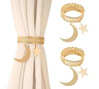 BSITSSS 2PCS Alzapaños Cortinas, Lazo con Resorte Recoge Cortinas, Ajustable Sujeta Cortinas, Abrazaderas Cortinas Estrellas y Luna, Soporte Decorativo para Cortinas para Dormitorio Salón y Oficina