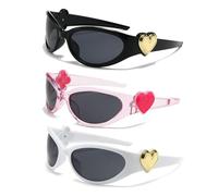 BSITSSS 3 Pares Gafas De Sol Mujer Chica, Unisex Colores Gafas Rave Protección UV400 Para Conducir Viajes (Negro, Rosa, Blanco)