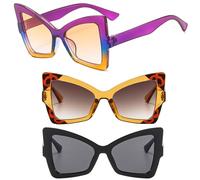 BSITSSS 3 Pares Gafas de Sol Mujer Grandes de Moda Brillantes Protección UV40 Unisex Gafas Sol (Negro, Leopardo)