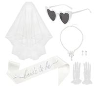 BSITSSS 5PCS Despedida de Soltera Accesorios, Despedida Soltera Novia, Bride to Be Sash+Perla en forma de Corazón Gafas de Sol+Adornos de perlas+Guantes de Encaje+Bride To Be Arnés de Hombro