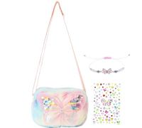 BSITSSS Bolso Niña, Rainbow Bolso Pequeño con Correa Ajustable Bandolera de Felpa para Niña 2-10años, 17 x 6 x 12cm