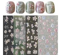 BSITSSS Camelia Pegatinas Para Uñas Floral, Pegatinas Uñas 5D Relieve Tridimensional, Bello Flores de Lirio de Verano Nail Stickers, 4 Hojas Nail Art Stickers Decoración
