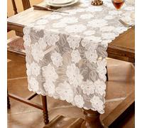 BSITSSS Camino de Mesa Camelia 45 x 180 cm, Camino Mesa Encaje Blanco, Flores Table Runner Decoracion Mesa Comedor para Bodas Cumpleaños Comunión Fiestas Decoración