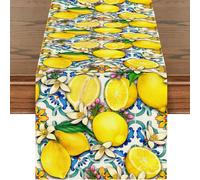 BSITSSS Camino de Mesa con Diseño Limón 33 x 180 cm, Verano Lemon Camino Mesa Lino, Tapete Mesa Comedor Table Runner para Verano Interior Vacaciones Cocina Fiesta Decoración