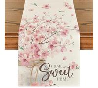 BSITSSS Camino de Mesa Primavera, Flores Camino de Mesa Moderno 33x183 CM,Table Runner Flores de Cerezo Decoración Primavera para Cocina Comedor Interior y Exterior Vacaciones Fiestas Salón