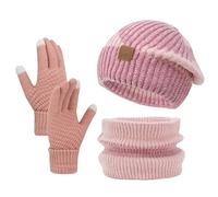 BSITSSS Conjunto Bufanda y Gorro y Guantes Mujer Rosa, Set de Bufanda Gorro Guantes Manténgase Abrigado, Gorro Invierno + Bufanda Tubular + Guantes de Pantalla Táctil para Ciclismo Caza Escalada