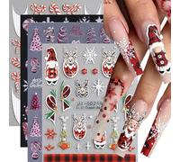 BSITSSS Pegatinas Para Uñas Lazo de Copo de Nieve de Navidad, Pegatinas Uñas 5D Relieve Tridimensional, Bastón Nail Stickers, 4 Hojas Nail Art Stickers Decoración