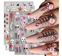 BSITSSS Pegatinas Para Uñas Pequeños Huesos de Calavera de Halloween, Pegatinas Uñas 5D Relieve Tridimensional, Fantasmas Nail Stickers, 4 Hojas Nail Art Stickers Decoración