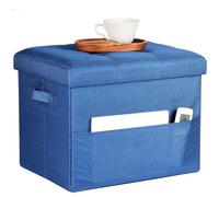 Bsketa Reposapiés otomano de almacenamiento, otomana plegable de lino y algodón con almacenamiento con bolsillos laterales y asa, taburete para salón, esquina de estudio, oficina en casa, 17 x 17 x 13