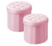 Bsketa Taburete otomano con almacenamiento, reposapiés con asiento acolchado de espuma más gruesa, terciopelo holandés, pequeño, redondo, 14 x 14 x 13 pulgadas, banco otomano de almacenamiento para