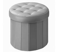 Bsketa® Taburete otomano plegable redondo de almacenamiento de 14 x 14 x 13 pulgadas con asiento acolchado de espuma más gruesa, pequeño banco otomano de almacenamiento de terciopelo para sala de
