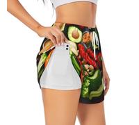 BSKGOHP Healthy Food Print - Pantalones cortos deportivos para mujer, con elástico y bolsillos, Blanco, S