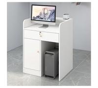 BSKJMMP Escritorio de recepción pequeño con ojales para cables, color blanco, mostrador de venta al por menor, mostrador frontal, cajón con cerradura para vestíbulo, salón de belleza, peluquería y