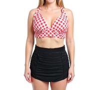 Bslingerie® Conjunto de bikini retro de media copa para mujer, A cuadros rojos., S