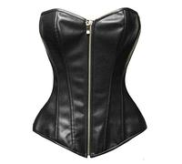 Bslingerie Corpiño de piel sintética con cremallera delantera, para mujer - negro - Small