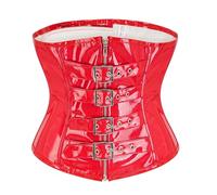 Bslingerie Corsé para mujer de PVC negro, corsé estilo steampunk con hebilla frontal, con cordones en la espalda, entrenador de cintura, rosso, XL