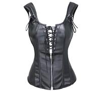 bslingerie® - Corsé para mujer, piel sintética, con correas y cremallera, color negro multicolor negro Medium