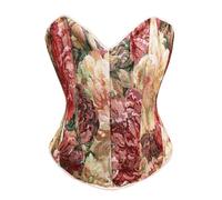 Bslingerie® Corsé retro vintage victoriano con estampado de gato, estilo renacentista, ombliguera para mujer, Floral Rojo, L