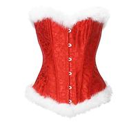 Bslingerie® Corsé sexy de terciopelo rojo para mujer, Rojo Navidad, M