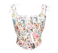 Bslingerie Corsé vintage de satén con cordones, lencería para fiesta o discoteca, Brocado floral blanco, XL