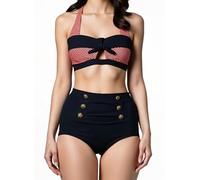 Bslingerie® Femme Dos Nu Taille Haute Maillots de Bain Ensembles Deux pièces (L, Rayé Rouge)