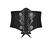 Bslingerie® Mujeres Steampunk Cuero sintético Waspie Corsé Cinturón, Negro/plateado, M