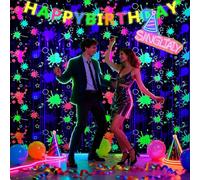 BSLVWG 2 paquetes de luz en la cortina de flequillo foile negro, 3.3x6.6ft negro reactivo fluorescente Tinsel fondo luminoso Streamers para cumpleaños, decoraciones de fiesta de neón Suministros (2)