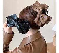 BSLVWG 2 pinzas para el pelo con moño, de cuero negro, grandes para mujer, color marrón, antideslizantes, fuertes, accesorios para el cabello fino/mediano/grueso, elegantes pinzas para el cabello