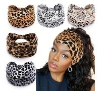 BSLVWG 5 diademas para mujer, con estampado de leopardo, anudadas anchas, antideslizantes, elásticas, turbantes de yoga, bandas para el pelo, accesorios para el cabello para mujer y correr