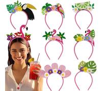 BSLVWG 8 diademas hawaianas para fiesta, diadema de flores tropicales Luau con diseños de flamencos de palmera de papel, decoraciones de fiesta de playa de verano, accesorios de cabina de fotos