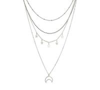 BSLVWG Bohemio capas collar de estrellas collar collar de estrellas collar de estrellas plateadas collar de estrellas collar de cuentas collar de perlas collar de Luna hueca retro Sra (Plata)