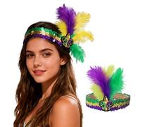 BSLVWG Diadema de Mardi Gras con lentejuelas y lentejuelas elásticas para el pelo para mujeres y hombres, mascarada, decoración de fiestas, accesorios para el cabello de cóctel morado