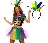 BSLVWG Diademas de Mardi Gras, diadema de plumas con purpurina y lentejuelas con flor de lis y máscara, tocado de carnaval de los años 20, accesorio vintage para fiesta de té, cóctel, boda (A)