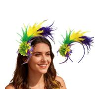 BSLVWG Diademas de Mardi Gras, diadema de plumas con purpurina y lentejuelas con flor de lis y máscara, tocado de carnaval de los años 20, accesorio vintage para fiesta de té, cóctel, boda (B)