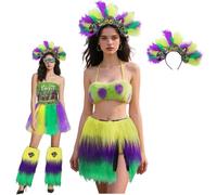 BSLVWG Diademas de Mardi Gras, diadema de plumas con purpurina y lentejuelas con flor de lis y máscara, tocado de carnaval de los años 20, accesorio vintage para fiesta de té, cóctel, boda (C)