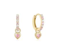 BSLVWG Heart love dangle Drop cartilaginoso pequeño huggie Hoop pendientes de zircon femenino el más simple S925 plata esterlina cuff Hoops regalo de joyería hipoalergénica (Rosa)