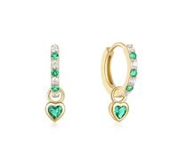 BSLVWG Heart love dangle Drop cartilaginoso pequeño huggie Hoop pendientes de zircon femenino el más simple S925 plata esterlina cuff Hoops regalo de joyería hipoalergénica (Verde)