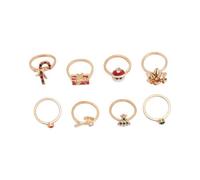 BSLVWG Juego de anillos de Navidad apilables de oro para mujer, regalos de Papá Noel, ciervo, árbol de Navidad, muleta, juego de anillos bohemios, bonitos anillos dorados, joyas, regalos de Navidad