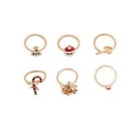 BSLVWG Juego de anillos de Navidad apilables de oro para mujer, regalos de Papá Noel, ciervo, árbol de Navidad, muleta, juego de anillos bohemios, bonitos anillos dorados, joyas, regalos de Navidad