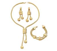 BSLVWG Juego de collar y aretes de borla de nudo dorado, collar de declaración africana, gargantilla gruesa vintage, juego de joyas para mujer