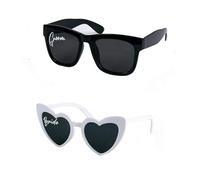 BSLVWG Juego de lentes de sol con forma de corazón para novia y novio para el día de la boda, lentes de sol blancos, lentes de sol de corazón, regalos de despedida de soltera, accesorios de luna de