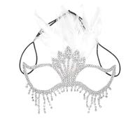 BSLVWG Máscara plateada para baile de máscaras para mujer, máscara de plumas de metal brillante, borla de diamantes de imitación veneciana, fiesta, noche, baile, baile, bar, accesorio de disfraces