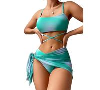BSLVWG Mujeres Vestido de Bikini de 3 Piezas Halter Bikini Top Sexy Bikinis Triangular Parte Inferior bañador de Playa bañador (FR/ES, Letras, L, Regular, Regular, Azul)