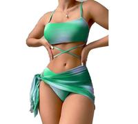 BSLVWG Mujeres Vestido de Bikini de 3 Piezas Halter Bikini Top Sexy Bikinis Triangular Parte Inferior bañador de Playa bañador (FR/ES, Letras, XL, Regular, Regular, Verde)
