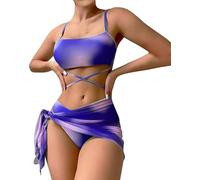 BSLVWG Mujeres Vestido de Bikini de 3 Piezas Halter Bikini Top Sexy Bikinis Triangular Parte Inferior bañador de Playa bañador (FR/ES, Letras, L, Regular, Regular, Morado)
