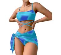 BSLVWG Mujeres Vestido de Bikini de 3 Piezas Halter Bikini Top Sexy Bikinis Triangular Parte Inferior bañador de Playa bañador (FR/ES, Letras, L, Regular, Regular, Azul Profundo)