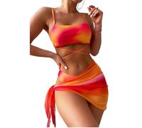 BSLVWG Mujeres Vestido de Bikini de 3 Piezas Halter Bikini Top Sexy Bikinis Triangular Parte Inferior bañador de Playa bañador (FR/ES, Letras, M, Regular, Regular, Naranja)