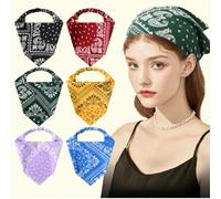 BSLVWG Paquete de 6 pañuelos bohemios para el pelo para mujer, bandana elástica, pañuelo grande bohemio triangular, bufandas, antideslizantes, accesorios para el cabello de vacaciones